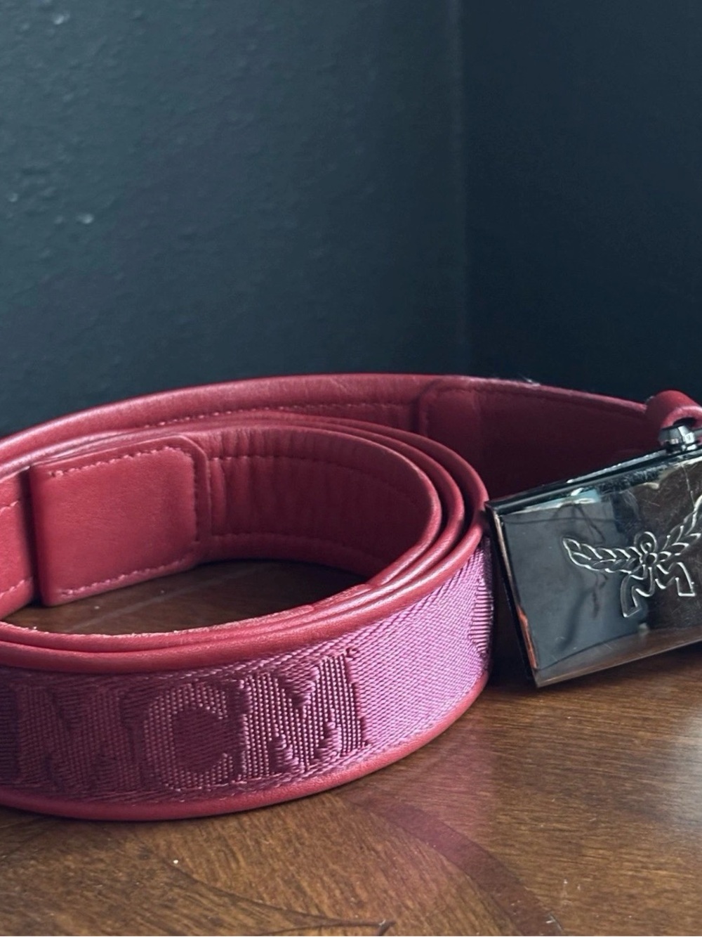 McM Men’s Red Leather Belt 53in Long